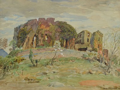 August Croissant, 1870 Landau-1941 Edenkoben, Blick auf eine Burgruine in der Pfalz, Aquarell auf Papier, rechts unten signiert und dat. 34, ca. ...