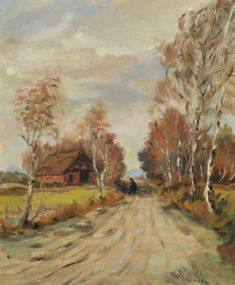 Fedor Szerbakow, 1911 Eckertsdorf-2009 Lilienthal, Herbstliche Landschaft um Worpswede, Öl/Hartfaser, rechts unten signiert, ca. 60x50cm, R. ca. ...