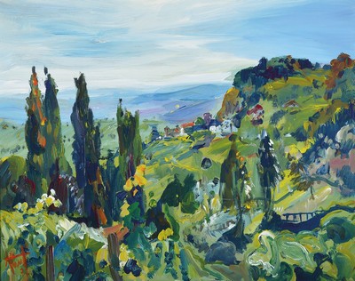Georg Günther Zeuner, 1923 Dresden-2011 Speyer, Landschaft bei Burrweiler/Pfalz, Acryl auf Lwd, rückseitig betitelt und dat. 1977, ca. ...