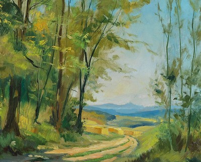Willy Weber, 1895-1959 Ludwigshafen/Rhein, Landschaft in der Südpfalz, Öl/Hartfaser, rechts unten signiert (durch Rahmen verdeckt), ca. 25x30cm, R. ...