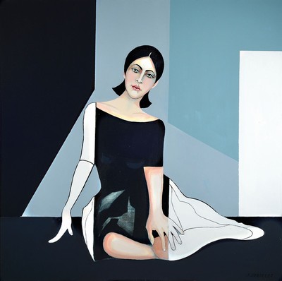 Silvia Sartelet, geb. 1947 Berlin, Frauendarstellung, Acryl/Lwd, sign., ca. 100x100 cm