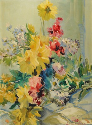 Hanns Fay, 1888 Frankenthal-1957 Neustadt, Stillleben mit bunten Sommerblumen, Öl/ Malkarton, rechts unten signiert, ca. 75x56cm, R. ca. 87x68cm