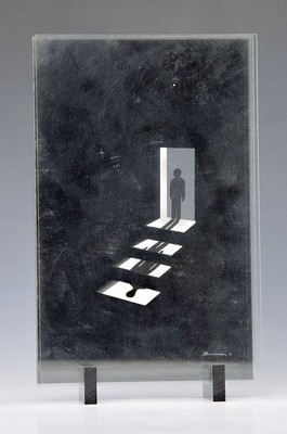 Jeroen Henneman, geb. 1942, Schatten, Objekt aus Siebdruck auf vier Plexiglasplatten, dadurch dreidimensional, signiert und datiert 82, ca. 30x18x6cm
