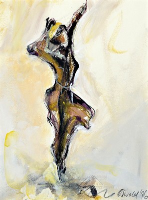 Karlheinz Oswald geb. 1958 in Worms, gouache, rechts unten sign., dat. 96, unter Glas gerahmt, gesamt ca. 46x38 cm