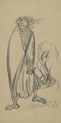 Ernst Barlach, 1870 Wedel-1938 Rostock, stehende männliche Figur, etwas hinter sich her ziehend, Bleistiftzeichnung auf Papier, rechts unten ...