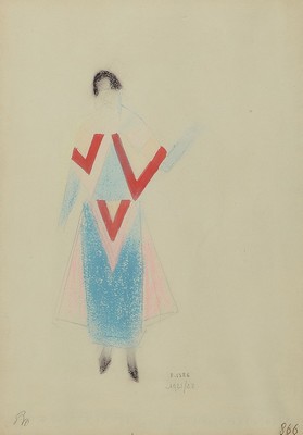 Sonia Delaunay-Terk, 1885 - 1979, Projet de Robe, Pastellkreidezeichnung und Tempera auf Karton, li. u. handmonogrammiert re. u. Inventarnummer 1386 ...