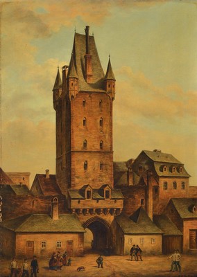 Kopie von Stephan Schmitt, Mainz, um 1920, Holzturm in Mainz, Öl/Lwd., sign., verso bezeichnet mit Stempel, Gemäldesammlung der Stadt Mainz, Kopie ...