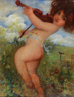 Georg Hammerschmidt, Münchener Maler, um 1900, Geige spielende Flora, Öl/Malkarton, links unten signiert, ca. 46x37cm, R. ca. 65x55cm