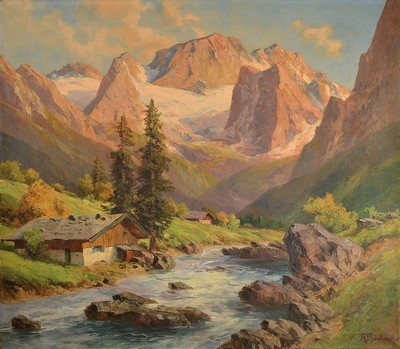 Albert Leonhard Reinhardt, 1894-1949, Wildbach im Hochgebirge, Öl/Lwd, expressive Malweise, teils gespachtelt, rechts unten signiert, ca. 70x80cm