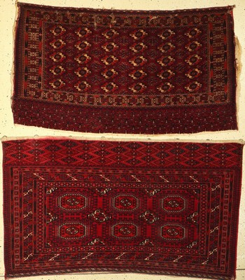(2 Lots) 2x Tekke Tschowal, Turkmenistan, um 1910, Wolle auf Wolle.