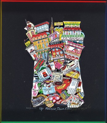 Charles Fazzino, geb. 1955 New York, 3-D-Litho, UP Madison, Down 5th, 235/250 PR, handsigniert, unter Glas, Rahmen, Scheibe verschmutzt, 18 x 12 cm, ...