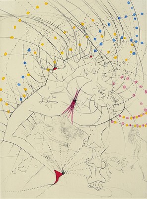 Salvador Dali,1904-1989, Radierung aus Venus im Pelz, hier fenne-feuille (Blatt-Frau), Prägestempel, farbige Ausführung, ca. 31 x 23.5 cm/38 x 28 cm