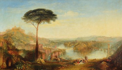 Monogrammist AF, Roma 1858 ?, römische Landschaft mit Picknick, am See, Öl/Lwd, li. u. monogrammiert, doubliert, l. rest., 53 x 91.5 cm, Rahmen: 74 ...