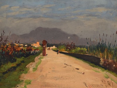 Carl Wuttke, 1849 Tebnitz - 1927 München, Straße bei Palermo, 9/11 79, verso bezeichnet und signiert, Vorderseite bezeichnet und dat. 24 x 342cm, ...