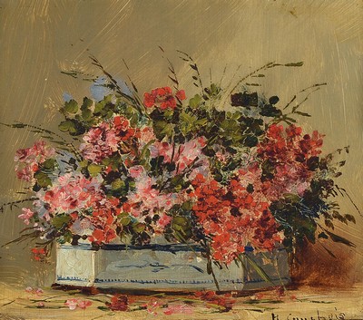 Eugene Henri Cauchois, 1850 Rouen - 1911 Paris, Blumenstillleben, Öl/Holz, signiert,13 x 17 cm, Rahmen besch.