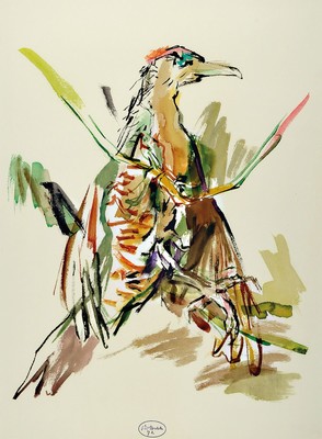 Oskar Kokoschka, 1886-1980, Der Specht, Farblithographie von 1972, mittig unten Signaturstempel, ca. 45.5x38cm, PP, u.Gl., R. ca. 77x57cm