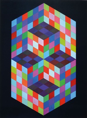 Viktor Vasarely, 1906-1997, Farbserigraphie von 1973, handsigniert, ca. 55x41cm, PP, u.Gl., R. ca. 69x54cm