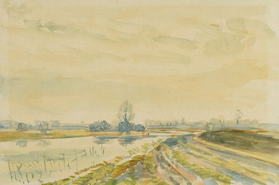 Otto Ditscher, 1903 Neuhofen-1987, Landschaft bei Neuhofen, Aquarell auf Papier, rechts unten signiert und dat. 1938, ca. 27x40cm, PP, u.Gl., R. ca. ...
