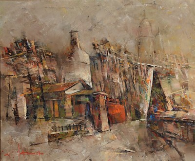 Unbekannter Künstler, datiert 1975, Ansicht aus Paris, Öl/Lwd, links unten signiert, rückseitig nochmals signiert und dat., ca. 54x65cm, R. ca. ...