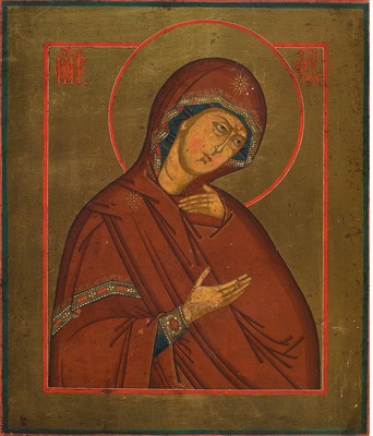 Ikone, Russland, 2. Hälfte 19. Jh., Mutter Gottes, Tempera auf Holz, goldgrundig, ca. 25x21cm