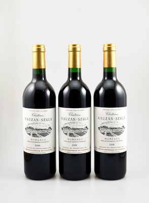 3 Flaschen 1998 Chateau Rauzan-Segla, Margaux, Grand Cru Classe, je ca. 75 cl, 13 % Vol., Füllstände: je top shoulder, Etiketten z.T. l. ...