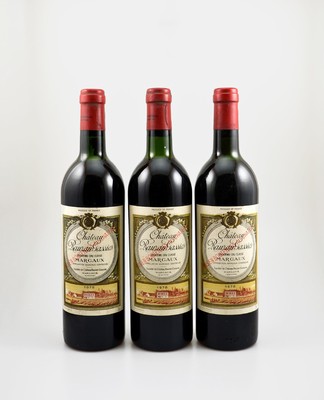 3 Flaschen 1978 Chateau Rauzan-Gassies, Margaux, Grand Cru Classe, je ca. 75 cl, Füllstände: je ca. top shoulder, gute Erhaltungszustände, ...