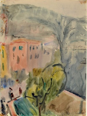Loulou Albert-Lasard, 1885 Metz - 1969, Paris, südliche Landschaftsdarstellung, Aquarell/Papier, signiert, verso auf Etikett bez. und bet. ...
