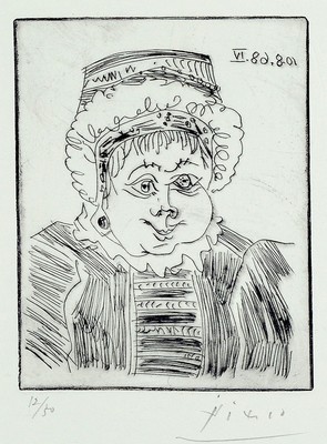 Pablo Picasso 1881- 1973, Radierung aus der Suite 347, handsigniert, num. 12/50, Auflage 50+17 Aps, Plattengröße 14 x 11 cm, Rahmengr. 32.5 x 32.5 ...