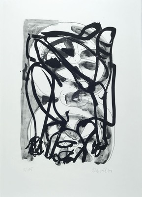 Georg Baselitz, geb. 1938, Lithographie in kleiner Auflage, auf dickem Velin, num. 5/15, aus 1993, Blattmaß 70 x 50 cm, unter Glas, Rahmen: 74 x 54 ...