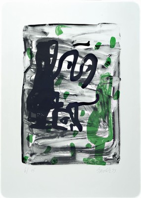 Georg Baselitz, geb. 1938, Farblithographie in kleiner Auflage, auf dickem Velin, num. 6/15, aus 1993, Blattmaß 70 x 50 cm, unter Glas, Rahmen: 74 x ...