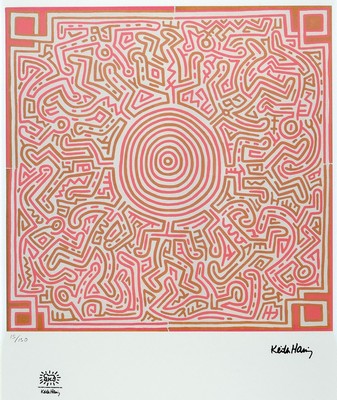 Keith Haring, 1929-1995, Farblithographie auf Velin, num. 15/150, mit Keith Haring Estate- Stempel, li. u. drucksigniert und datiert 1989, Blattgr. ...