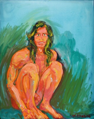 Willibrord Haas, geb. 1936 Libonati, hockender Akt, Acryl/Lwd, signiert dat. 2016, 100 x 80 cm