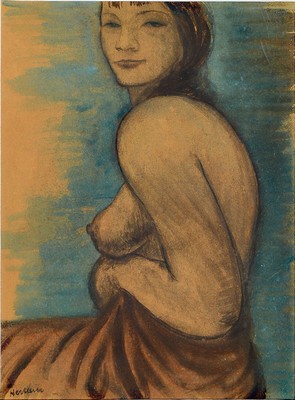 Willi Hertlein, 1908-1968,, Porträt, Gouache über Kohle auf Japanpapier, weiblicherHalbakt, signiert, dat. 1930, ca. 26.9 x 20.6 cm, unter Glas, ...