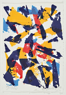 Günther Uecker, geb. 1938,, Präge-druck und Farblithografie auf Bütten, handsigniert, num. 75/100, dat. 2002, 30 x 21 cm, Rahmen 38.5 x 29.8 cm