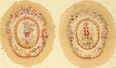 1 Paar Aubosson Seide antik, Frankreich, 19.Jhd., Seide, ca. 57 x 47 cm, EHZ: 4