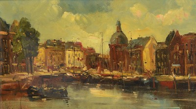 Johannes Helder, 1842-1913, südliche Hafenlandschaft mit Booten und Personen, Öl/Holz, links unten signiert, ca. 27x46.5cm, R. ca. 39x59cm