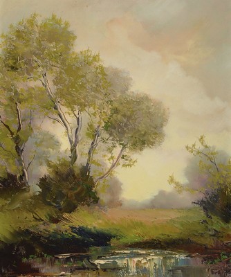 Karl Philipp Spitzer, 1887-1954 Speyer, zwei Pendants: Sommerliche und winterlich verschneite Landschaft, Öl/Holz, je ca. 65x55 cm, R.