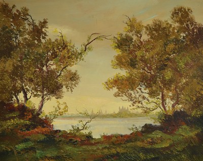 Karl Philipp Spitzer, 1887-1954 Speyer, Blick über den Rhein auf Speyer und den Dom, Öl/Hartfaser, signiert, ca. 80x100cm, R. ca. 94x114cm