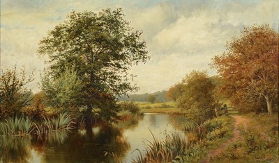 Thomas Spinks, 1847-1927, britischer Maler, Landschaft mit Bachlauf, Öl/Lwd, rechts unten signiert und dat. 1883, ca. 31x51cm, R. ca. 39x59cm