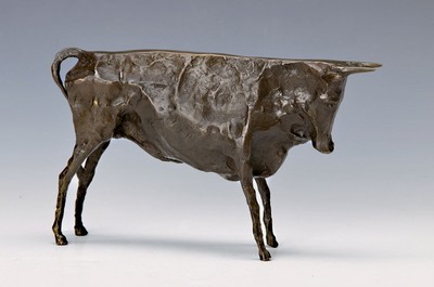 Unbekannter zeitgenössischer Künstler, Skulptur eines Stieres, Bronze, ca. 14.5x 25cm