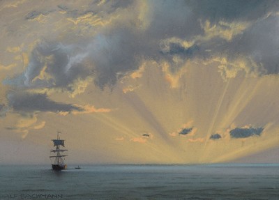 Alf (Alfred August Felix) Bachmann, 1863 Dirschau-1956 Ambach, Vor Sonnenaufgang, so rückseitig betitelt, Pastell auf Papier, links unten signiert, ...