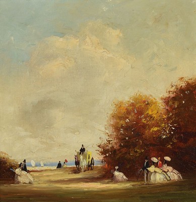Walter Heimig, 1881 Wesel-1955 Bad Ems, Studium an der Akademie Düsseldorf bei E. v. Gebhardt und Claus Meyer, hier: Vornehme Gesellschaft am ...