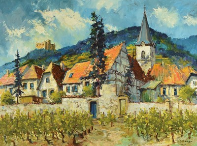 Heiner Deege, 1920-2007 Haßloch, Blick auf das Hambacher Schloß, Öl/Lwd, rechts unten signiert und dat. 1976, ca. 60x80cm, R. ca. 67x87cm