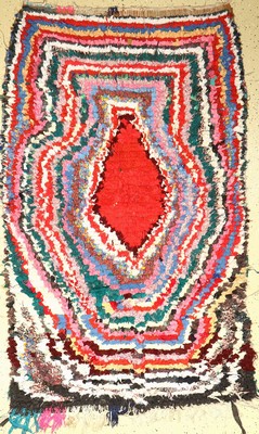 Marokko alt, um 1970, Stoff geknüpft auf Baumwolle, ca. 196 x 120 cm, EHZ: 2. Dekorativ.