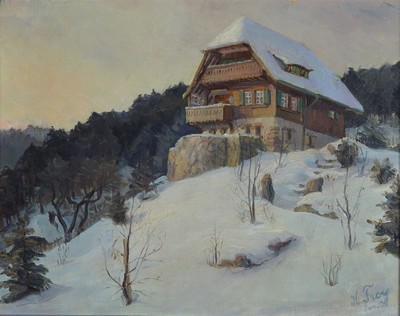 H. Frey, datiert Jan. 39, Bauernhaus in verschneiter Winterlandschaft, Öl/Lwd, rechts unten signiert und dat., ca. 38x49cm, R. ca. 52x63cm