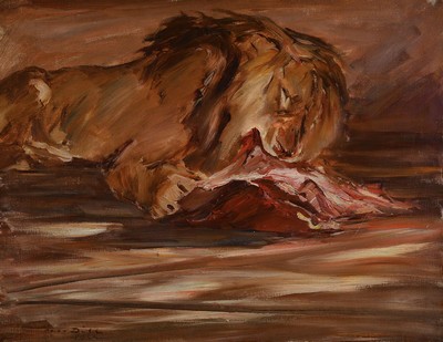 Otto Dill, 1884 Neustadt-1957 Bad Dürkheim, fressender Löwe, Öl/Lwd, li. u. signiert und dat. 1922, ca. 70 x 90 cm, R. ca. 80x100cm