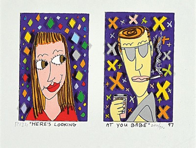 James Rizzi, 1950-2011, "Heres Looking At you Babe", num. 240/350, handsigniert, im Blatt dat. 97, leichte Altersspuren, unter Glas, ...