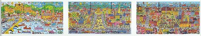 James Rizzi, 1950-2011, 3 Sets mit Telefonkarten, Heilbronn,Mannheim und Heidelberg, alle num. und handsigniert, dazu eine Armbanduhr mit Motiv ...