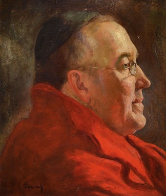 Lazar Michailovic Diamant, 1874 Jalta-1922 München, Studium an der Akademie München, Profilporträt eines Kardinals, Öl/Malkarton, links unten ...