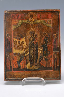 Ikone, Russland, um 1900, Gottesmutter Freude aller Leidenden, Tempera/Holz, ca. 18x14cm